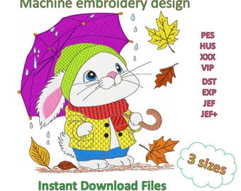 Rabbit in Autumn Machine Embroidery Design, Digital files