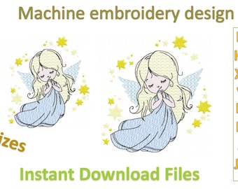 Diseño de bordado de ángel: Archivo de bordado a máquina (Descarga instantánea)