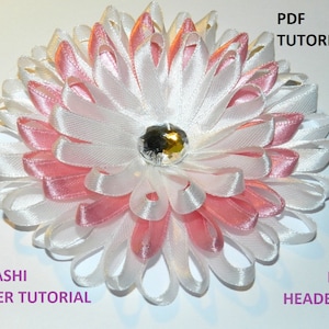 PDF tutorial, fabric flower tutorial,Satin ribbon kaanzashi flower tutorial, baby headband!