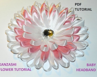 Satin Ribbon Kanzashi Flower Tutorial: DIY Baby Headband (PDF Pattern)