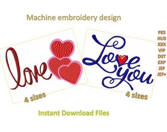Love and Love you design, machine embroidery Valentine day  designs, in 4 sizes each