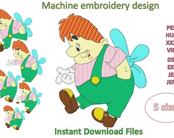 Cartoon embroidery, The man who lives on the roof Embroidery Machine Design, 5 sizes (Instant Download files)