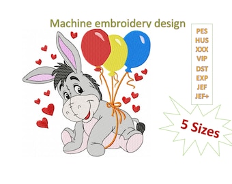 Cartoon Donkey machine embroidery design, instant download files in 5 sizes