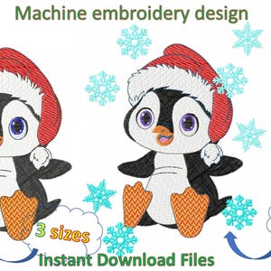 Penguin Christmas machine embroidery designs, instant download files, 2styles
