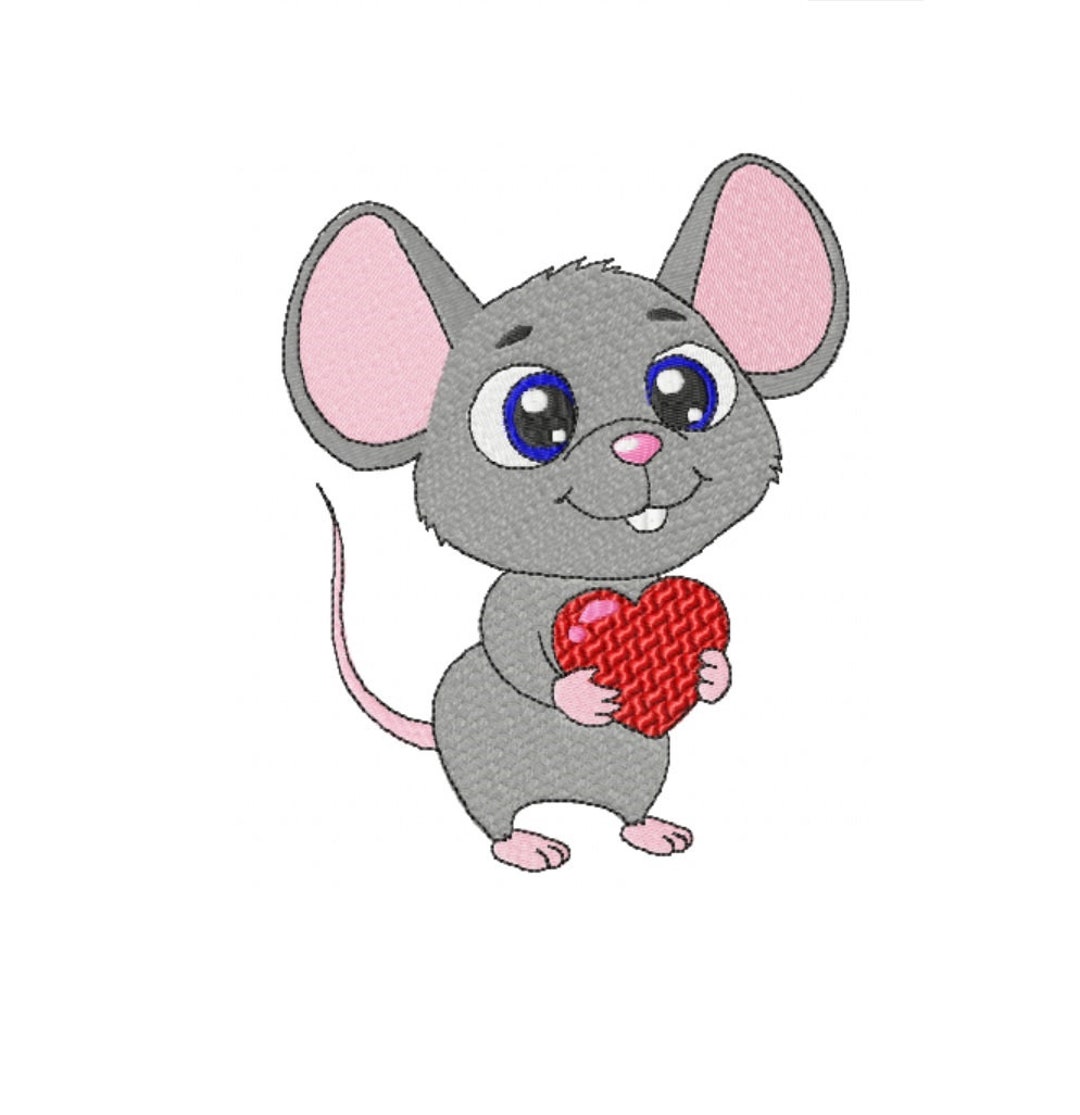 Embroidered Mouse Digital Files, Embroidery Designs, MOUSE, Mouse With Heart Design ...