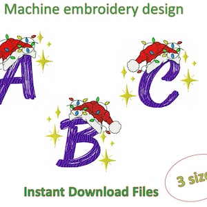 A, B, C Letters, Christmas Alphabet Machine embroidery designs, in 3 sizes