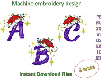 A, B, C Letters, Christmas Alphabet Machine embroidery designs, in 3 sizes