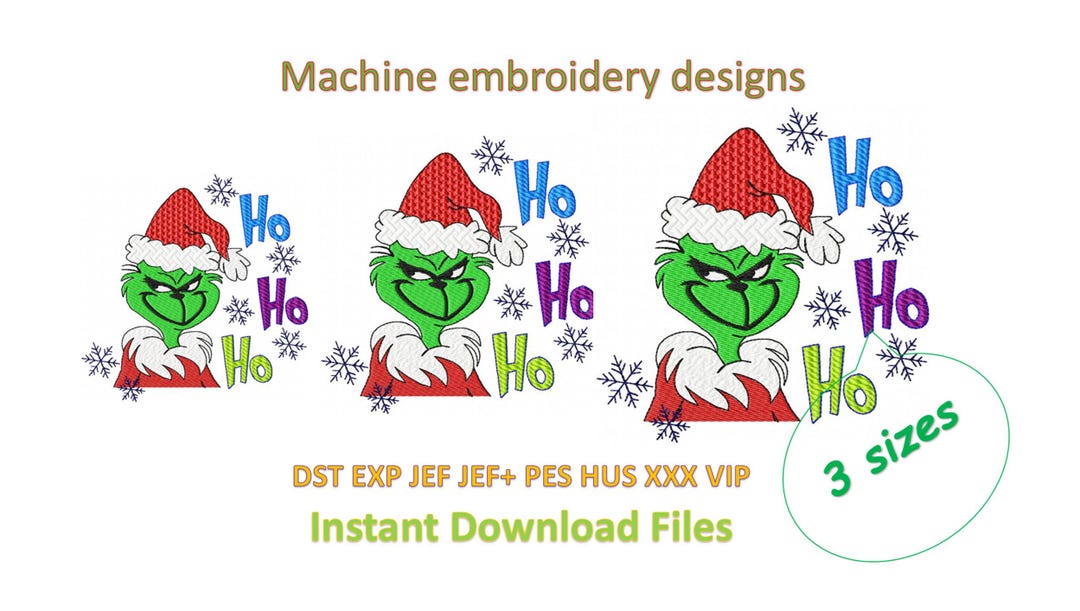Grinch Christmas Machine Embroidery Designs, Ho Ho Ho, Instant Download ...