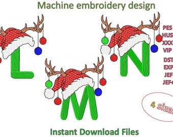 L, M, N letters, Christmas Alphabet Machine embroidery designs, in 4 sizes
