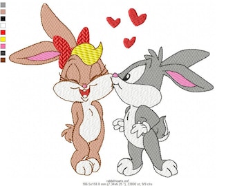 Rabbits in Love Embroidery Design: Machine Embroidery Files (Digital Download)
