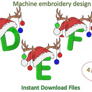 D, E, F letters,  Christmas Alphabet Machine embroidery designs, in 4 sizes