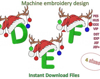 D, E, F letters,  Christmas Alphabet Machine embroidery designs, in 4 sizes