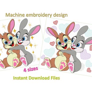 Sweet Rabbits love Embroidery Design, machine embroidery design,my love in 4 sizes each, 2 styles