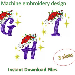 G, H, I letters, Christmas Alphabet Machine embroidery designs, in 3 sizes