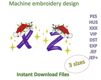 X,Z letters Christmas Alphabet Machine embroidery designs, in 3 sizes