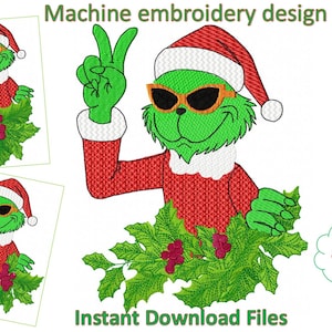 Be Happy Grinch machine embroidery designs, instant download files,  3 sizes, 2 styles