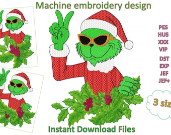 Be Happy Grinch machine embroidery designs, instant download files,  3 sizes, 2 styles