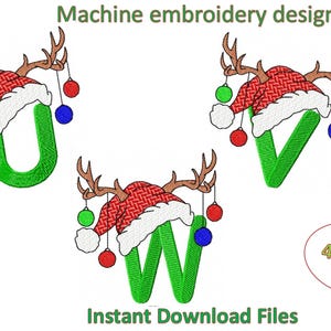 U,V,W letters, Christmas Alphabet Machine embroidery designs, in 4 sizes