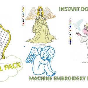 Weihnachtsengel Stickdatei, Stickdatei, Engel-Pack, Sofortdownload für die Stickmaschine, 4 verschiedene Engeldesigns