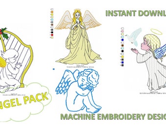 Diseños de bordado a máquina de ángeles navideños, paquete de ángeles (descarga instantánea)