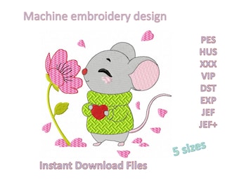 Sweet Mouse Valentine Embroidery Design: 5 Sizes (Digital Download)