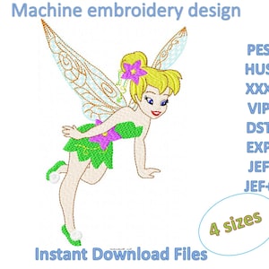 Tinkerbell Machine Embroidery Downloadable design files in 4 sizes