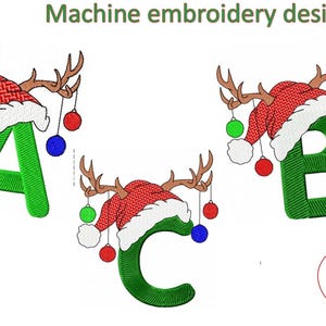 Letras A, B, C, alfabeto navideño, diseños de bordado a máquina, en 4 tamaños