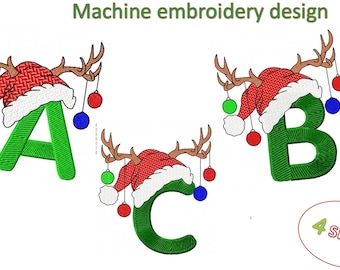 A, B, C Letters, Christmas Alphabet Machine embroidery designs, in 4 sizes