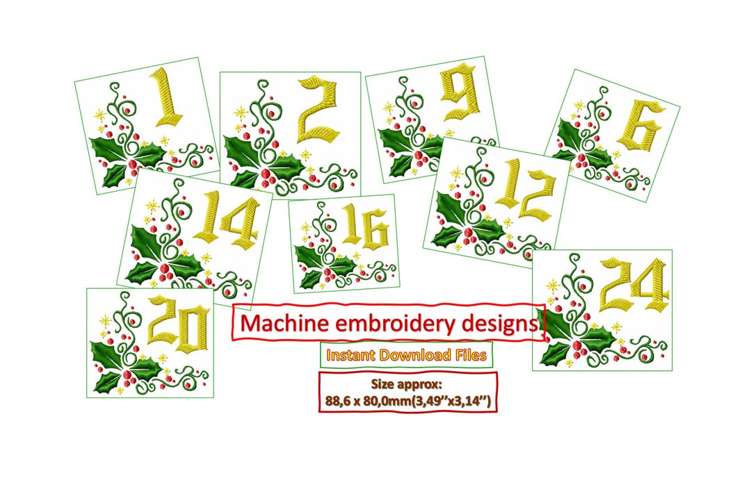 Advent Calendar Machine Embroidery Designs Instant Download 4x4 Hoop 24 ...