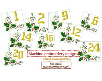 Advent Calendar Machine Embroidery Designs Instant Download 4x4  hoop 24 designs