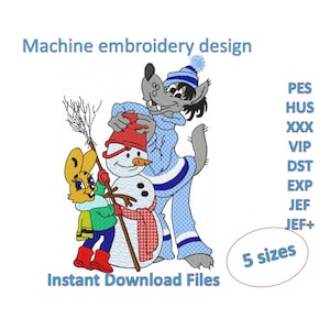 Nu Pogodi Christmas Machine Embroidery Downloadable design files in 5 sizes