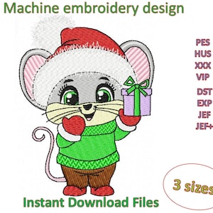 Mouse Christmas machine embroidery designs, instant download files, 3sizes
