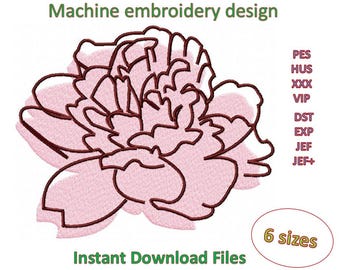 Disegno per ricamo a macchina di un fiore di peonia gialla, in 5 misure
