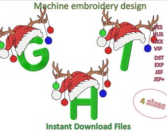 G, H, I letters, Christmas Alphabet Machine embroidery designs, in 4 sizes