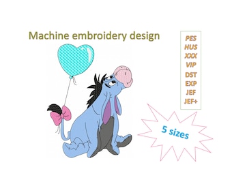 Donkey machine embroidery design, instant download files in 5 sizes