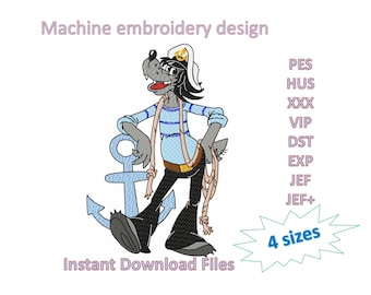 Nu Pogodi cartoon wolf Machine Embroidery Downloadable design files in 4 sizes