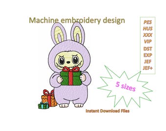 Monster with present Christmas Embroidery Designs, 3 Sizes (Instant Download)