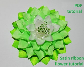 Satin Ribbon Dahlia Flower Hair Clip Tutorial (PDF)