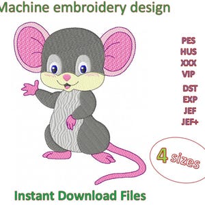 Mouse with Heart Embroidery Design: Machine Embroidery Files (Digital Download)