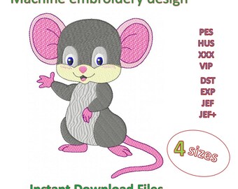 Mouse with Heart Embroidery Design: Machine Embroidery Files (Digital Download)