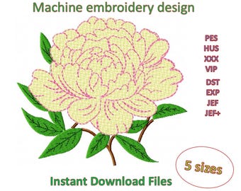 Yellow Peony flower Machine embroidery design, in 5 sizes