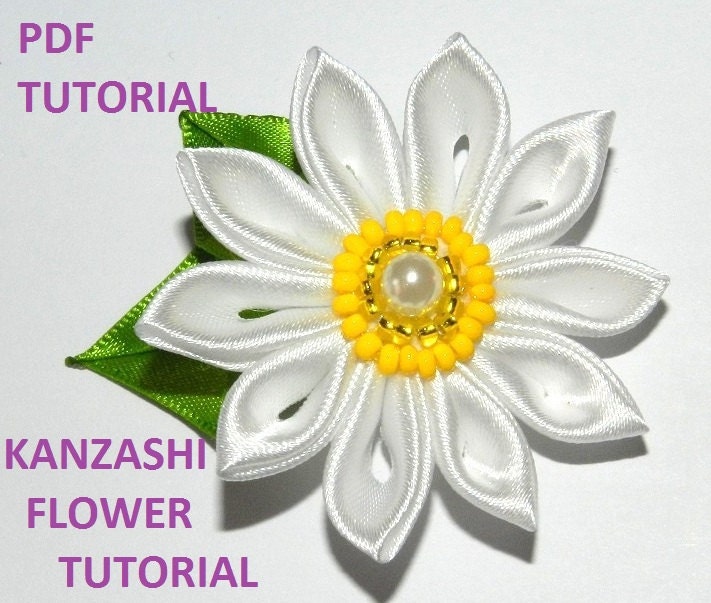 DIY Kanzashi Flower. Kanzashi Flower PDF Tutorial_satin Ribbon_fabric