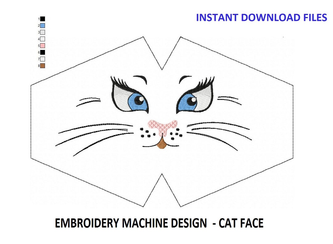 Cat Face Mask, Embroidery Design, Instant Download Embroidery Machine