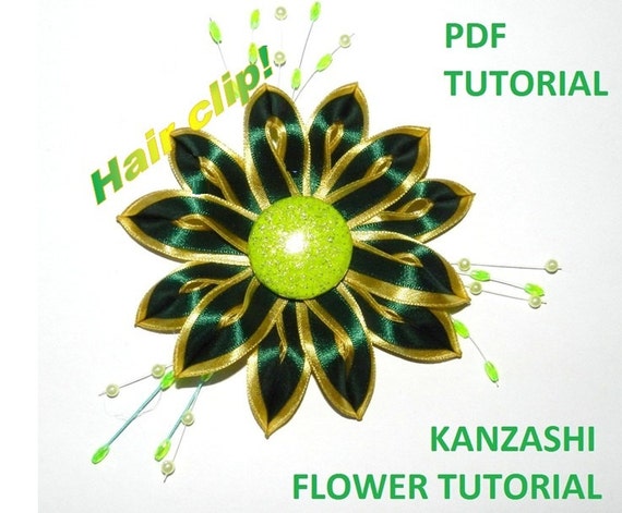 Fabric Flower Pdf Tutorial Hair Clip Satin Ribbon Big Kanzashi Etsy