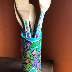 8-1/2&quot; tall hand painted kitchen utensil holder