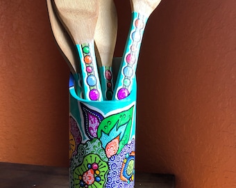 8-1/2&quot; tall hand painted kitchen utensil holder