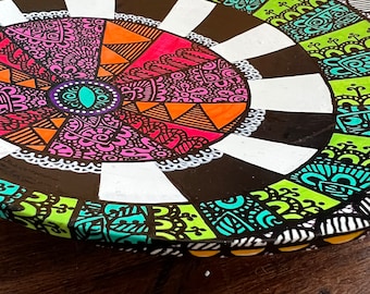 9.5” hand painted  mandala platter.