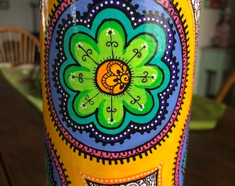 Repurposed handpainted zendoodled wine (everything) case