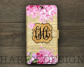 Portemonneehoesje voor iPhone en Galaxy met monogram bloemen