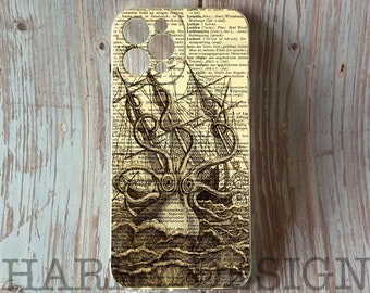 Kraken Ship iPhone- en Samsung-hoesje: vintage woordenboekkunst